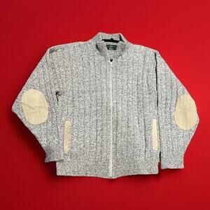 VTG EUC 80s Orvis Wool Sweater Jacket Full Zip Elbow Patches Men Sz M Heavy Knit